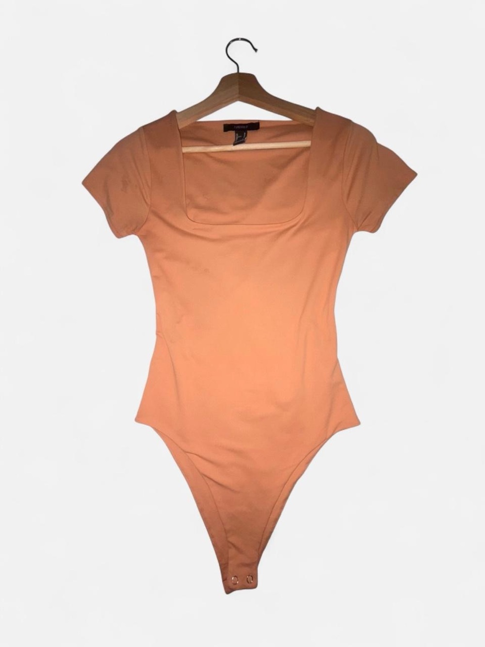 Forever 21 Peach Square-Neck Short Sleeve Bodysuit